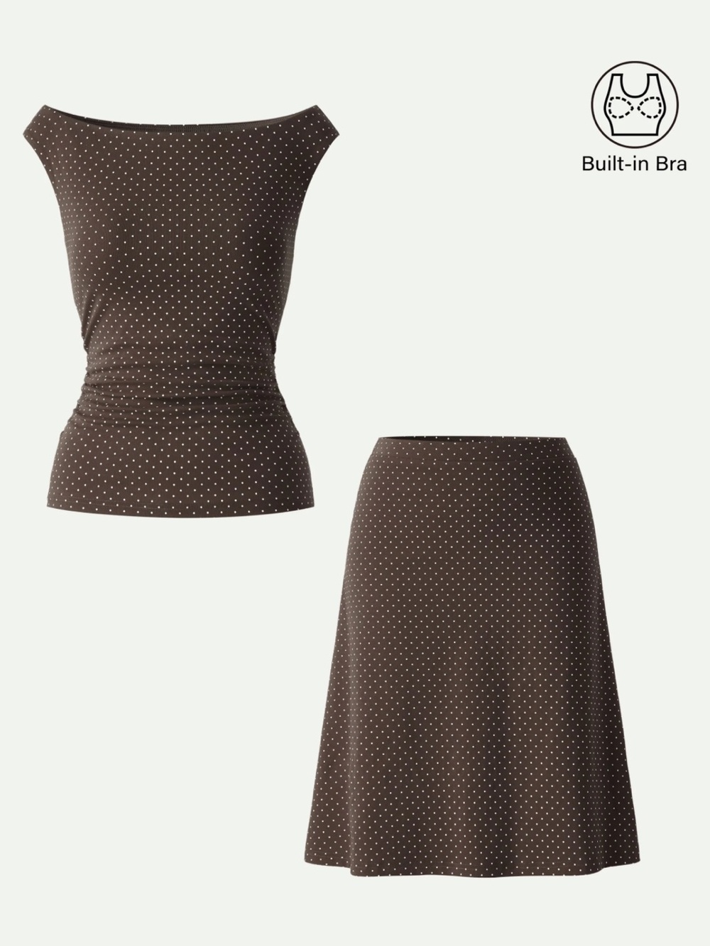 OGL 2Pcs Set Polka Dot Boatneck Bra Top & A-Line Flare Skirt Limited Edition